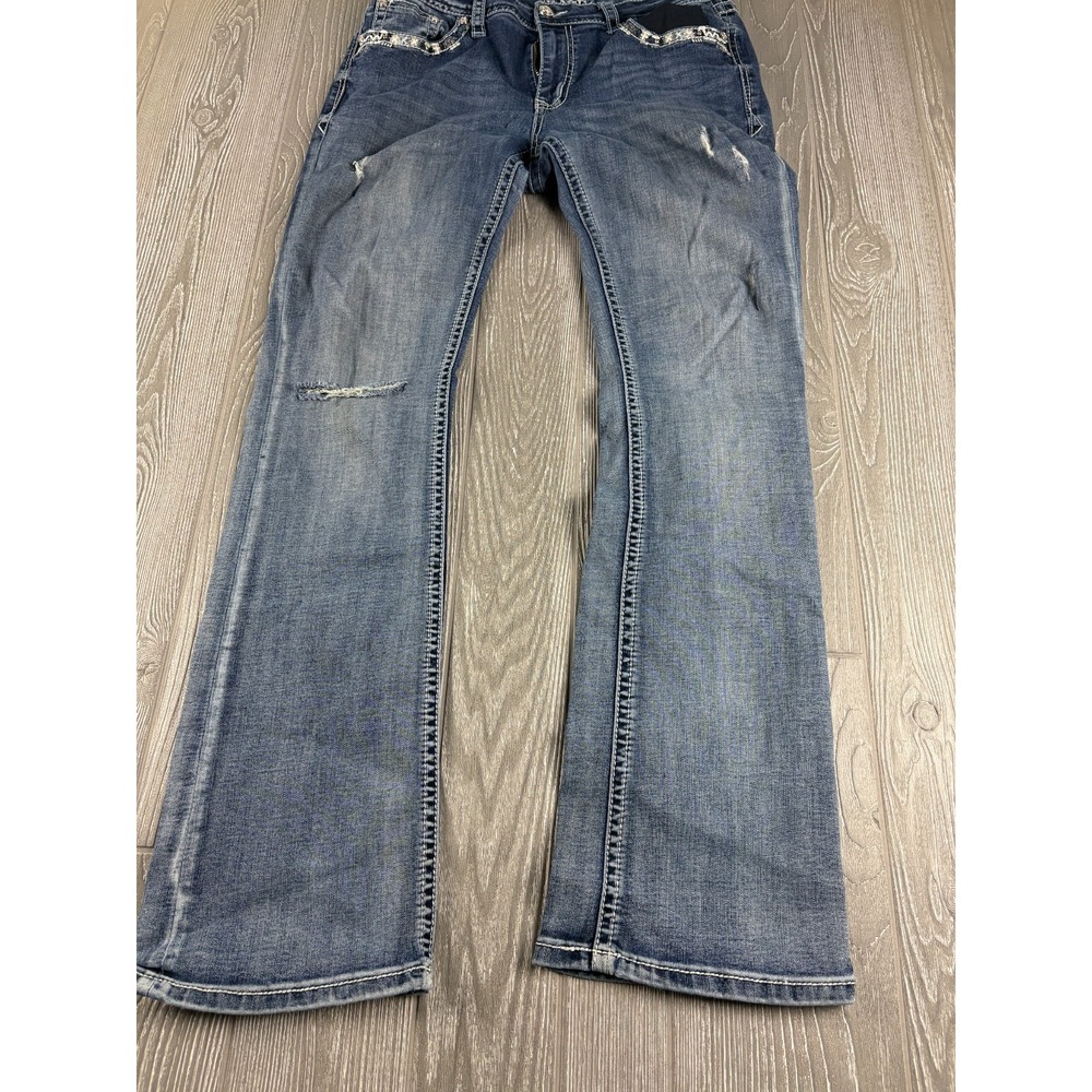Grace Jeans Womens 30 Straight Leg Blue Embellished Mid Rise Stretch 32 Inseam
